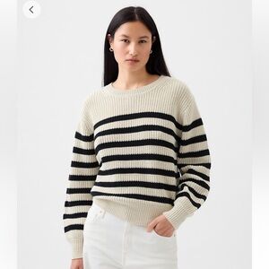 Gap Shaker-Stitch Crewneck Sweater White & Navy Striped Size Small NWT